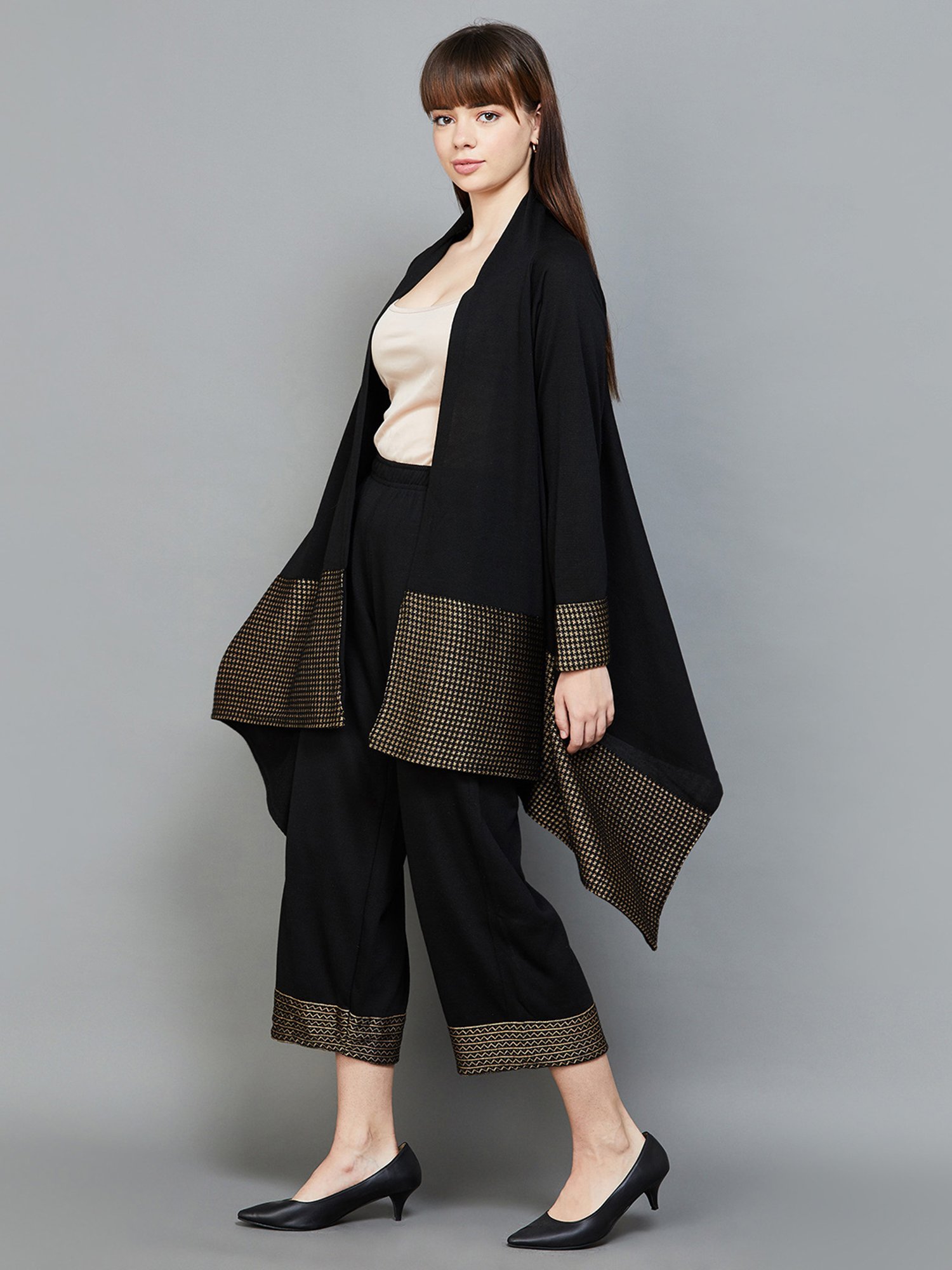 Colour Me by Melange Black Self Pattern Shrug