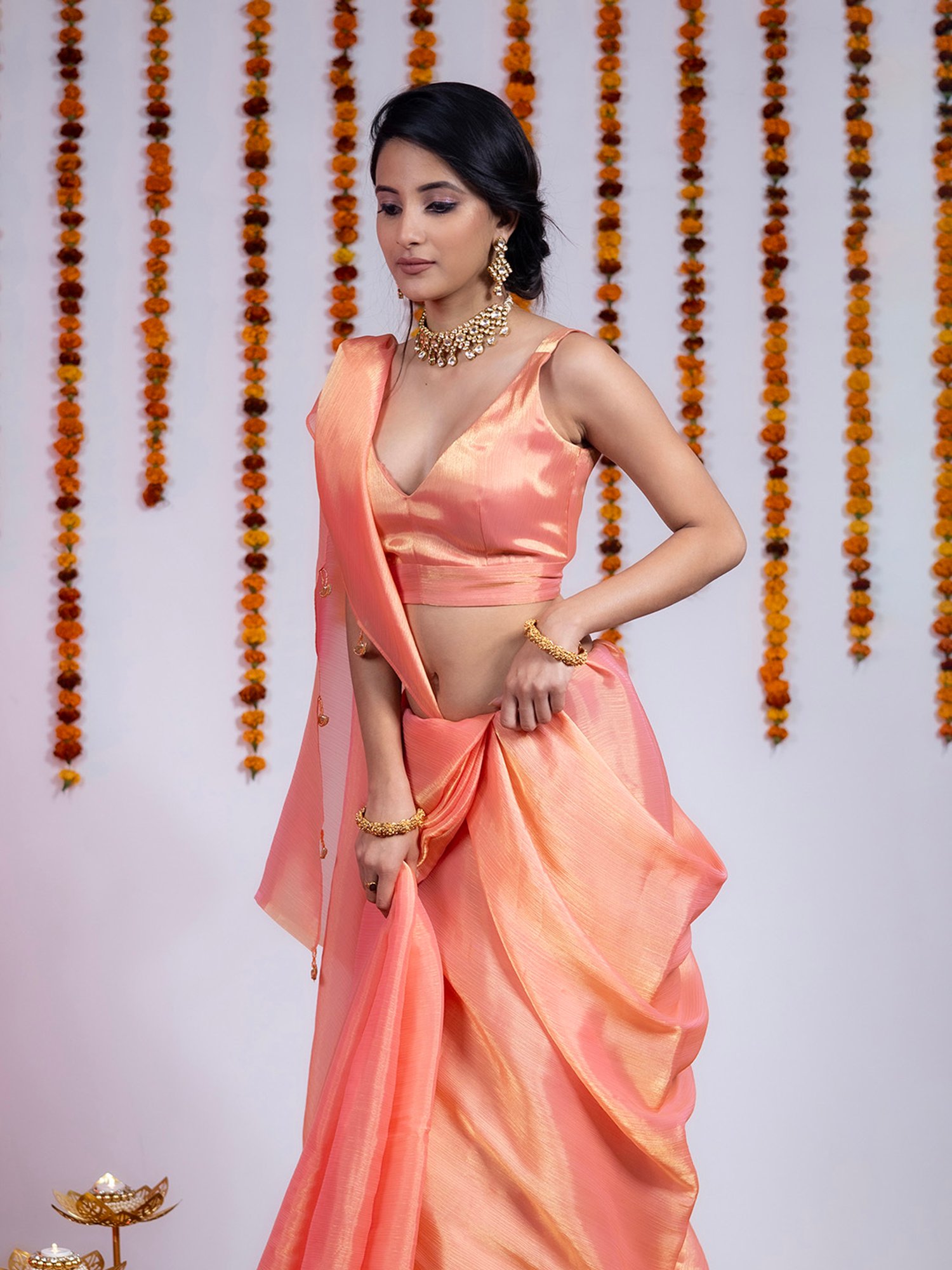 Swtantra Peach Sarees With Unstitched Self Blouse