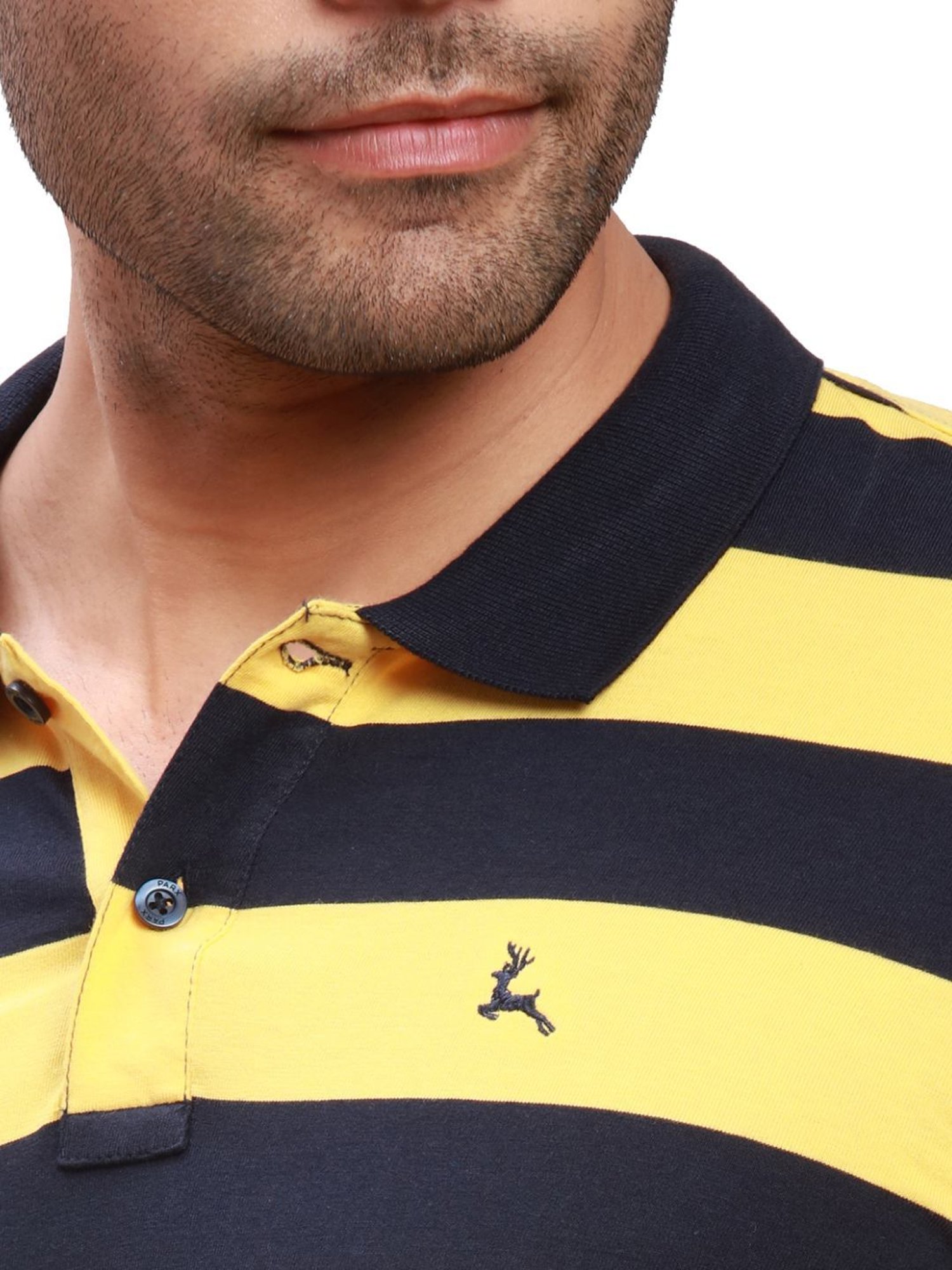 Parx Yellow Cotton Regular Fit Colour Block Polo T-Shirt