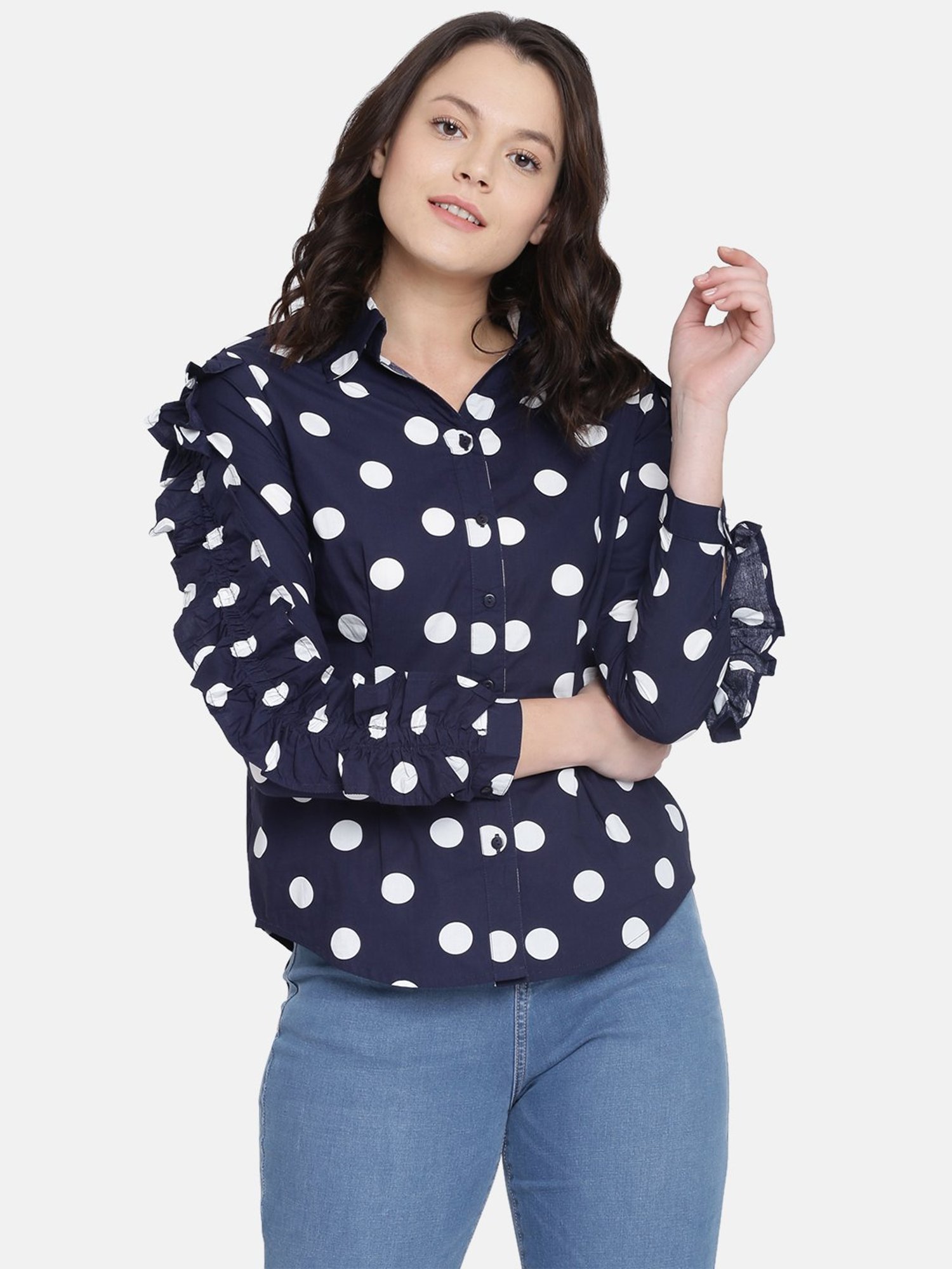 ISU by Radhika Apte Navy Polka Dot Shirt