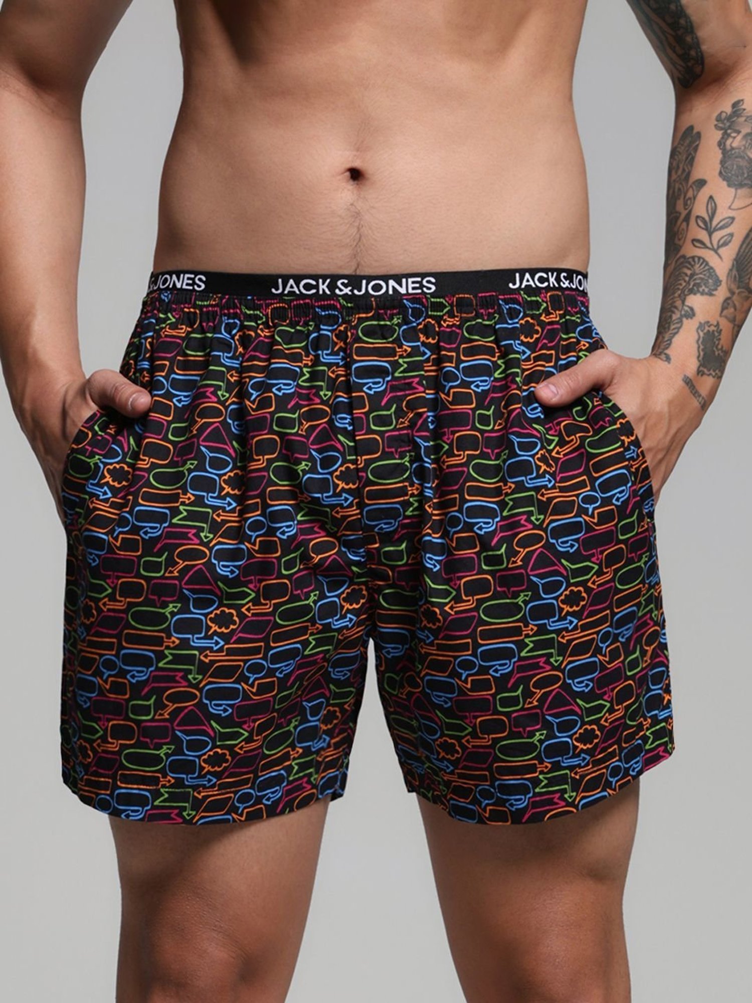 Jack & Jones Black Cotton Regular Fit Printed Boxers