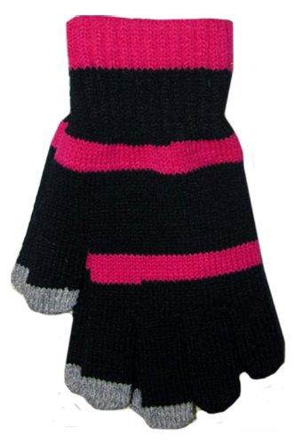 COMBO PACK: Boss Tech Products, Inc. Pink Beanie Stereo Tech Knit Hat with Built-In Handsfree and a Pair of Boss Tech Products Black and Pink Knit Touchscreen Gloves with Conductive Fingertips