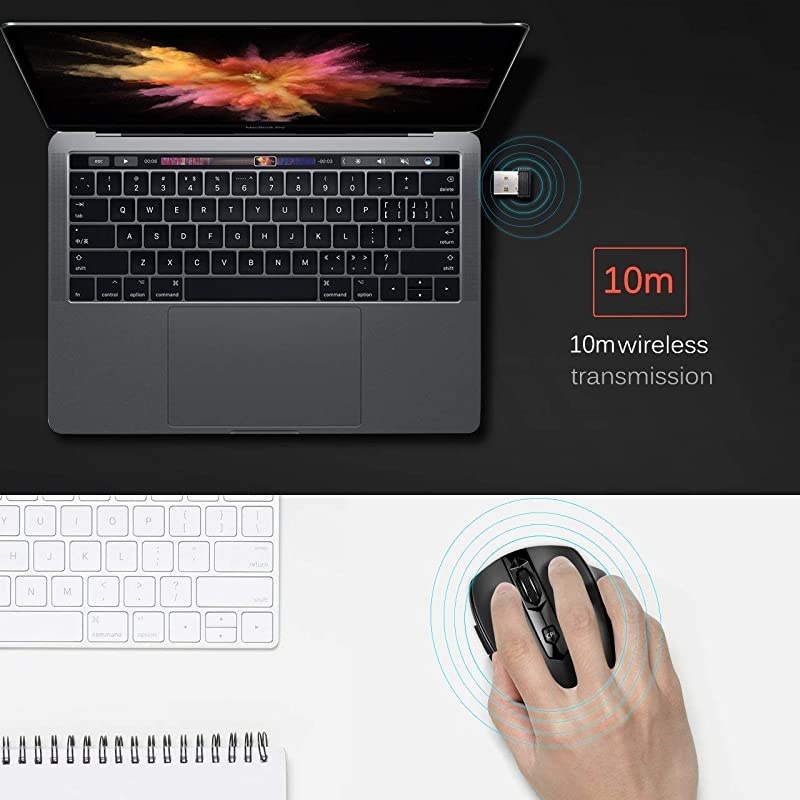 Wireless Mouse 24G 2400DPI Ergonomics Cordless Mouse with USB Receiver Finger Rest 5 Adjustable DPI Levels Mobile USB Mice for Chromebook Notebook MacBook Laptop Computer PC Silver