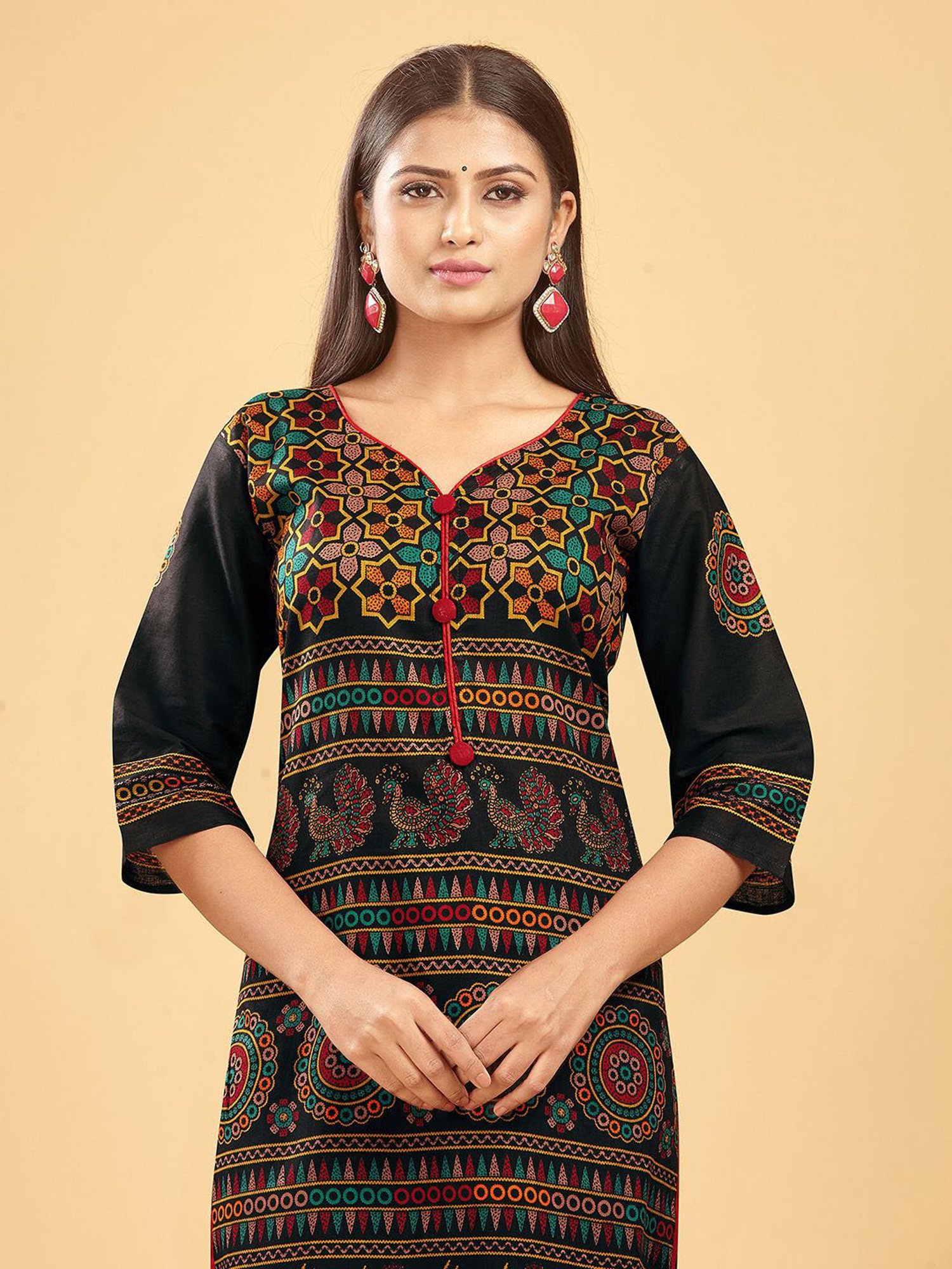 SHANVIKA Black Printed Cotton Straight Kurta