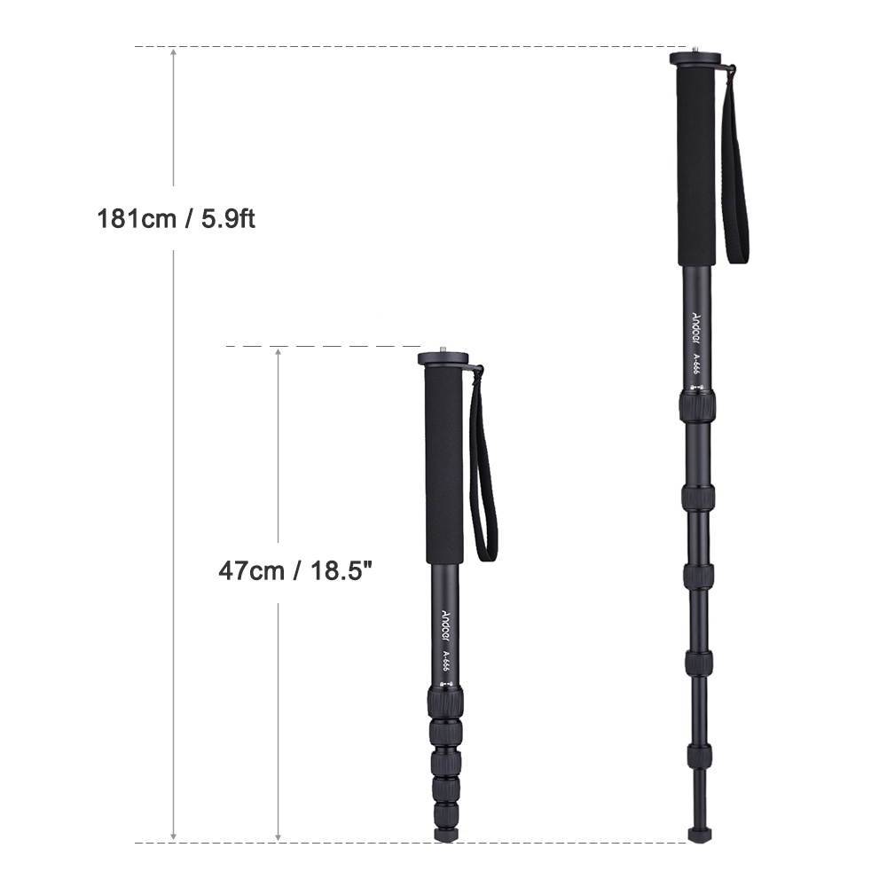 Andoer A-666 181cm/5.9ft Telescoping Aluminum Camera Monopod Unipod Stick 6-Section Max. Load 10kg/22Lbs with Carry Bag for Camcorder Video Studio Photography
