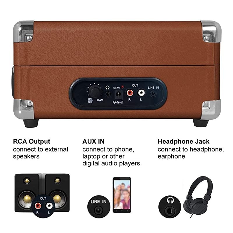 Portable Suitcase Turntable with Stereo Speaker3 Speeds BeltDrive Vinyl Record Player Black