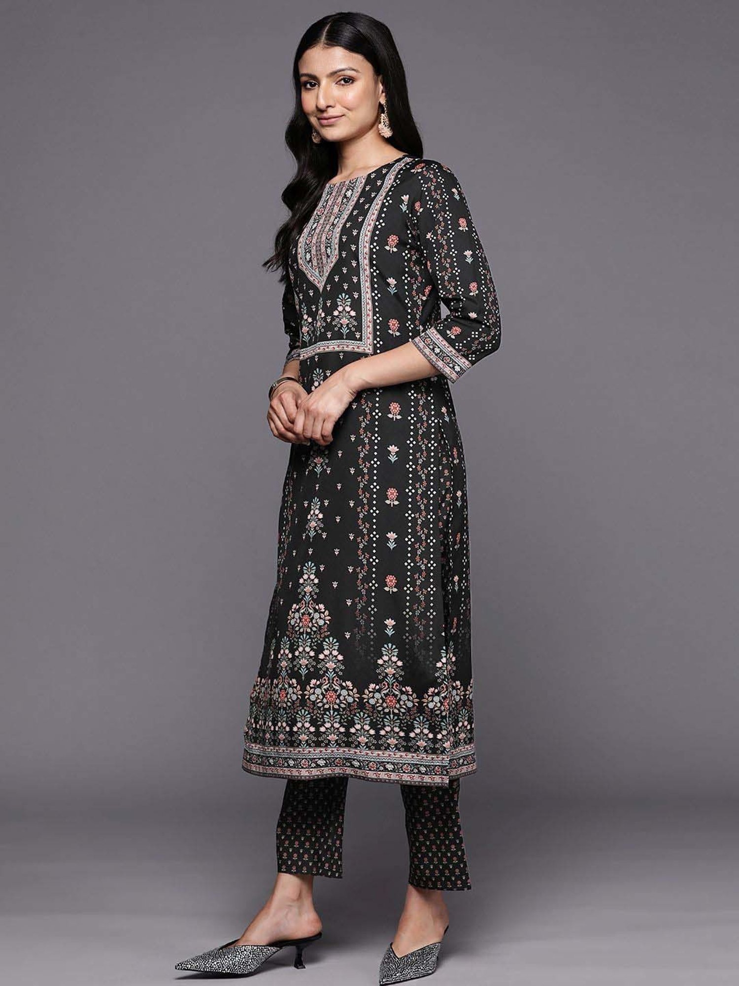 Libas Black Printed Kurta Pant Set With Dupatta