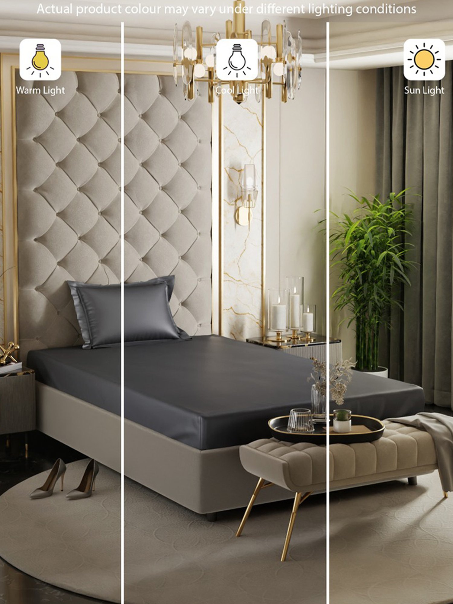 Stoa Paris Charcoal Grey 300 TC Polyester Single Fitted Sheet with 1 Pillow Cover