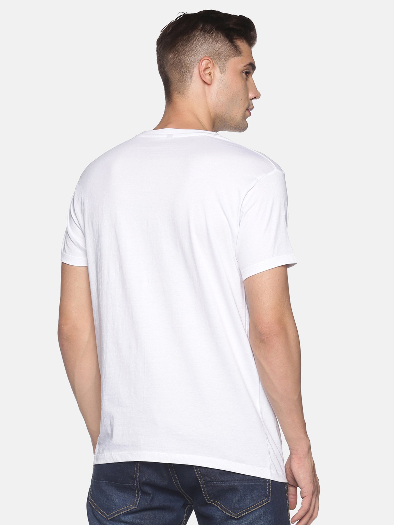 BLACK RADIO White Slim Fit Printed Cotton Crew T-Shirt