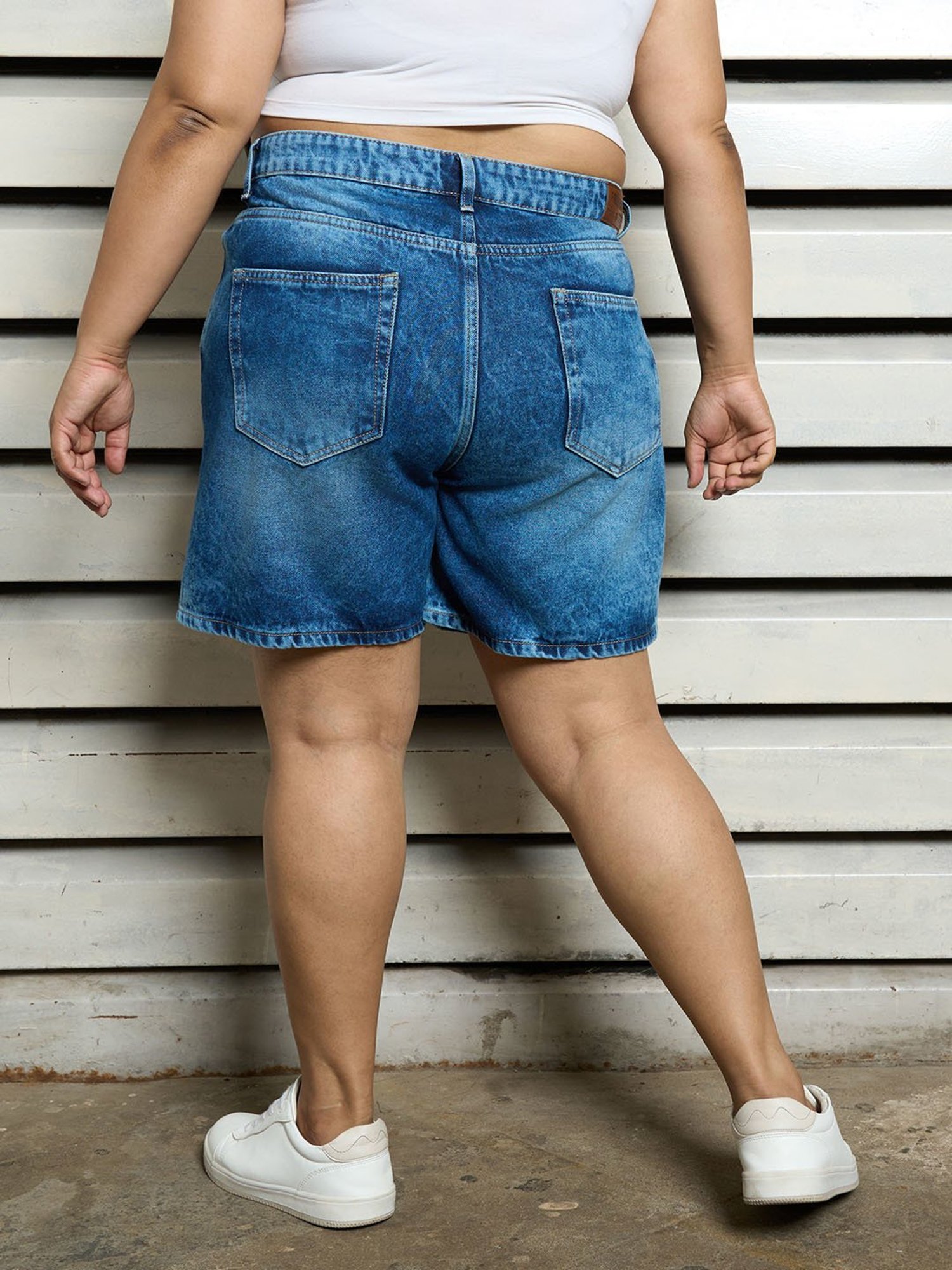 High Star Blue Relaxed Fit High Rise Shorts