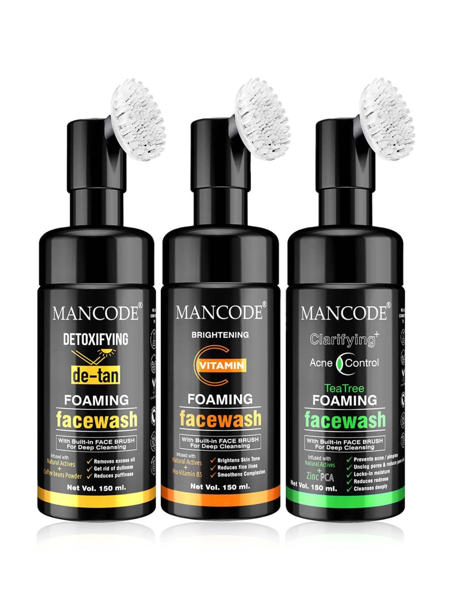 Mancode Detoxifying De Tan, Vitamin C & Acne Control Tea Tree Foaming Facewash (Pack of 3)