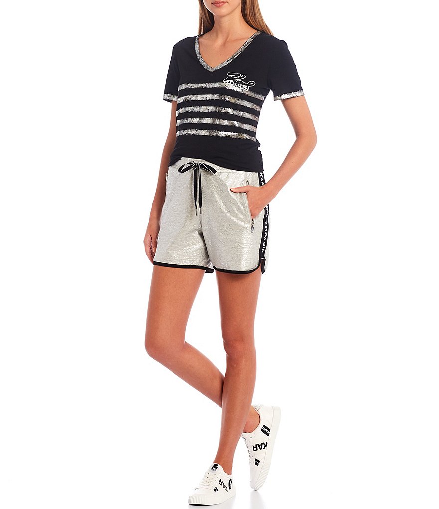 KARL LAGERFELD PARIS Foil Logo Drawstring Jersey Coordinating Short