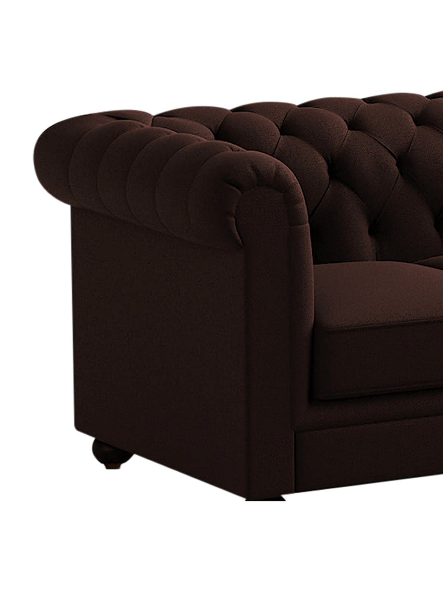 Trevi Manchester Quilted Brown Leather & Neem Wood 1 Seater Sofa