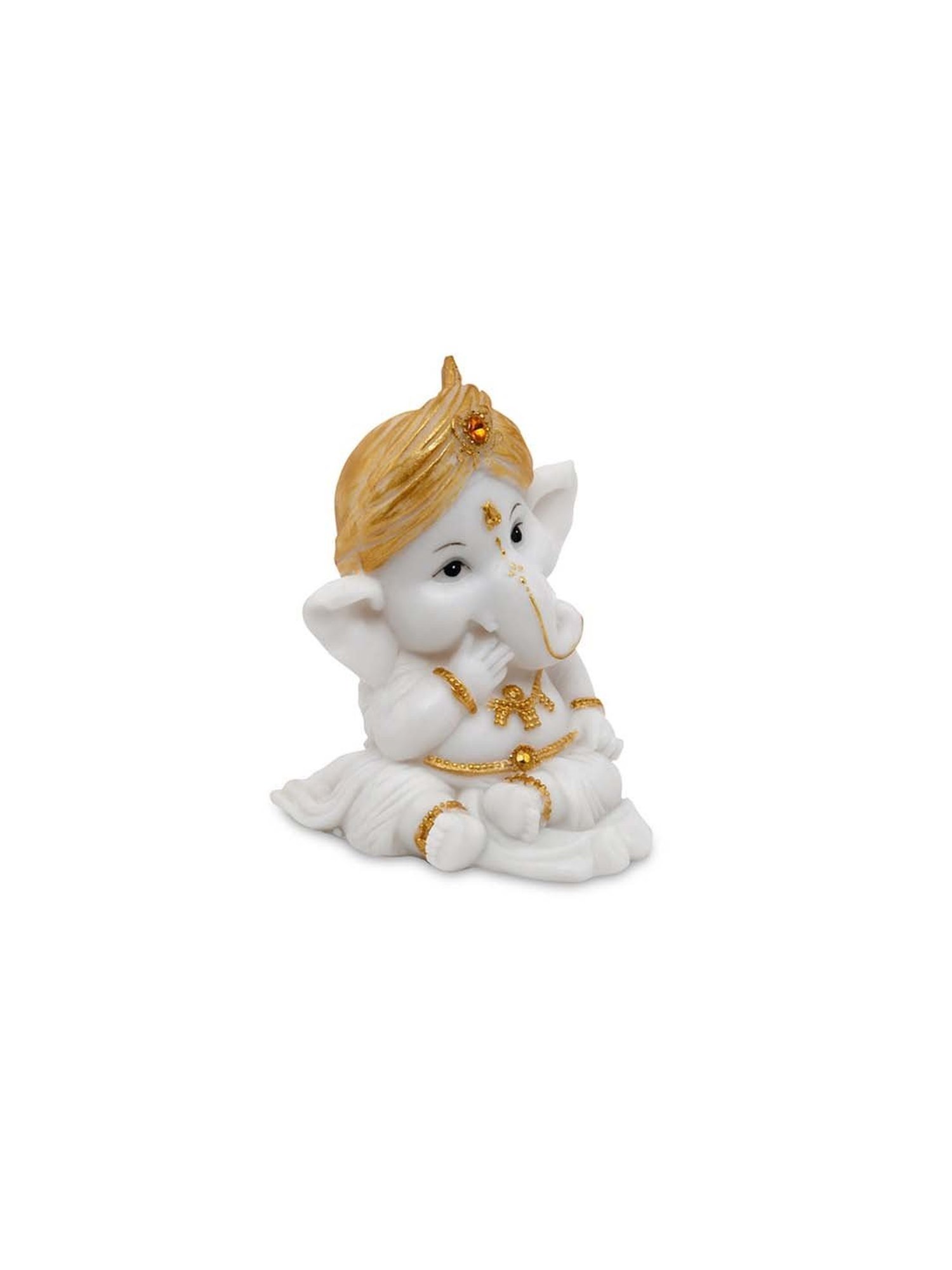 @Home White & Gold Resin Ganesha Giggling Showpiece Idol