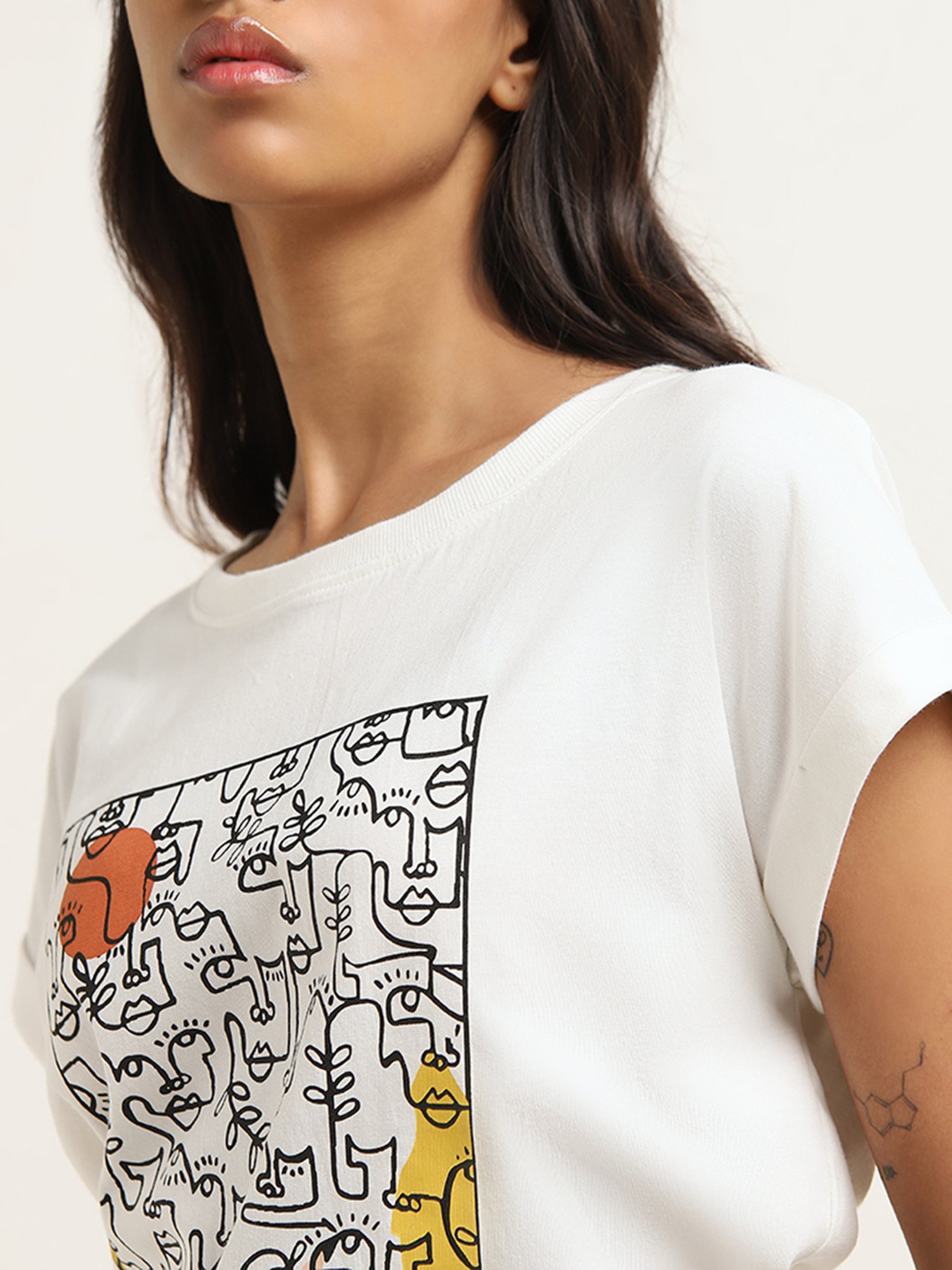 Studiofit by Westside White Abstract Printed T-Shirt