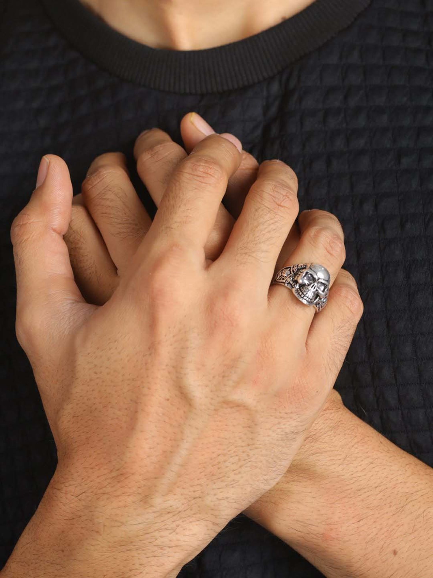 Bold by Priyaasi Silver-Plated Skull Ring for Men