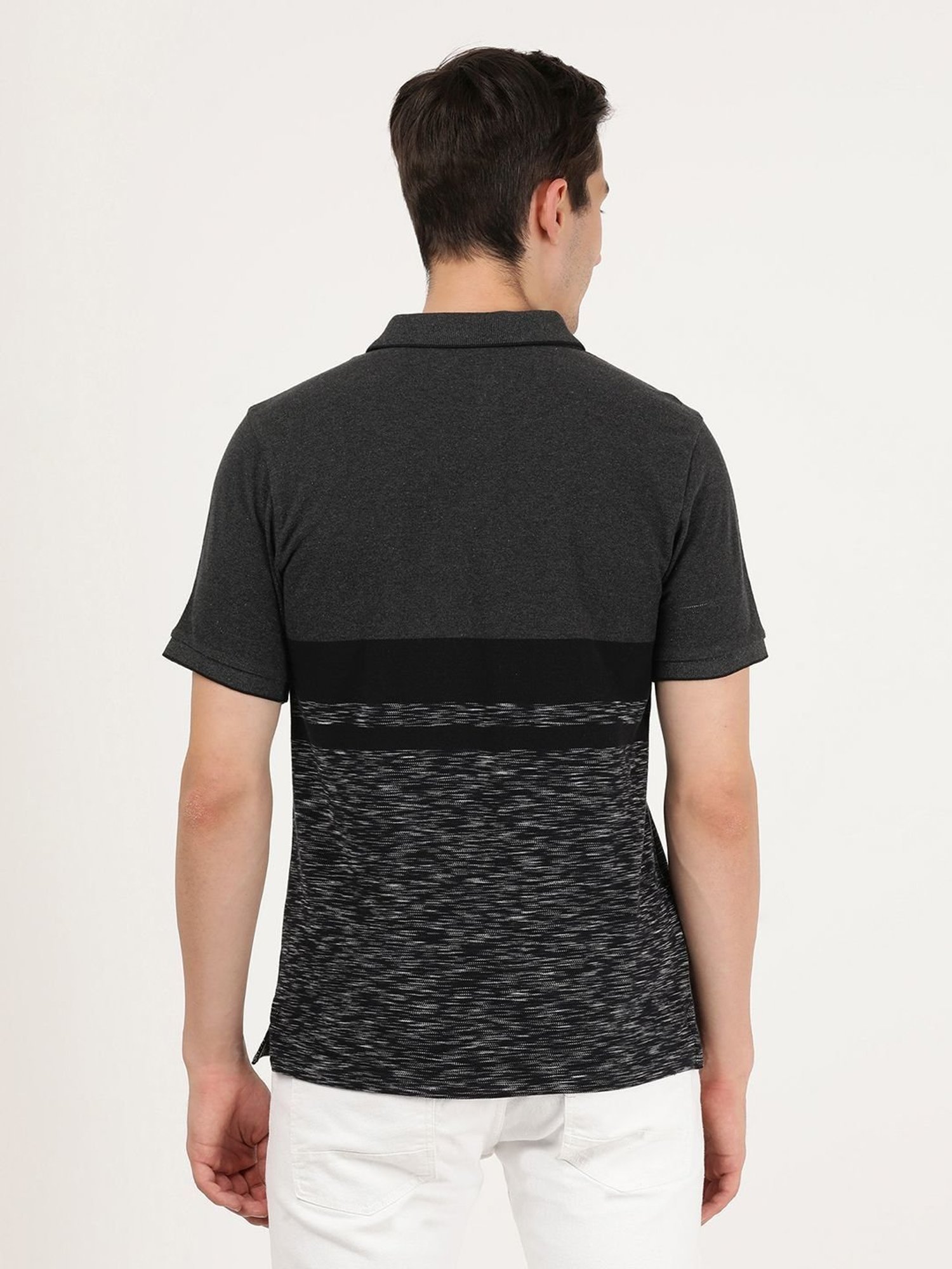 Wrangler Grey Cotton Regular Fit Printed Polo T-Shirt