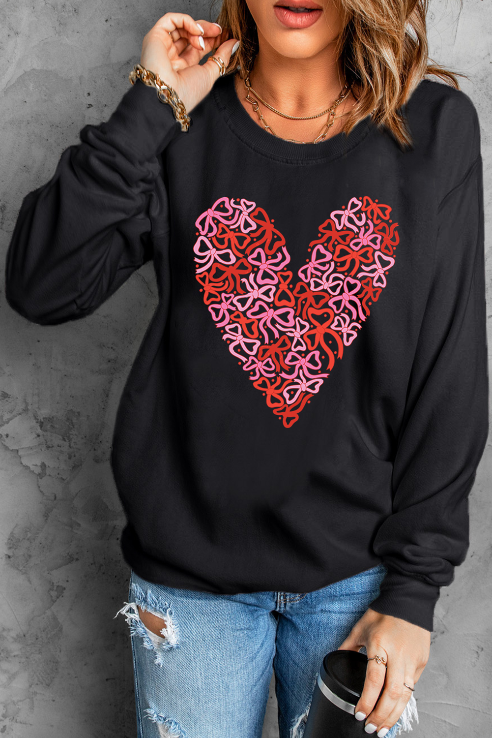 Gray Xmas Candy Cane Sequins Graphic Corded Sweatshirt