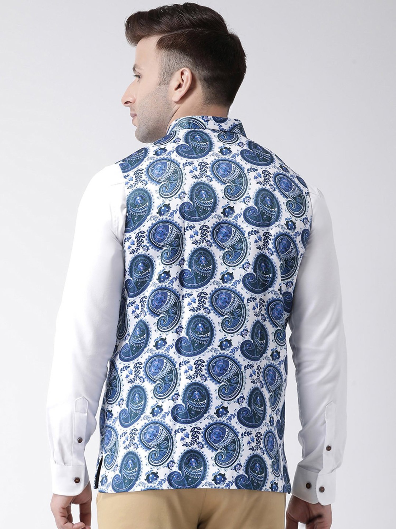 Hangup Plus White Regular Fit Printed Nehru Jacket