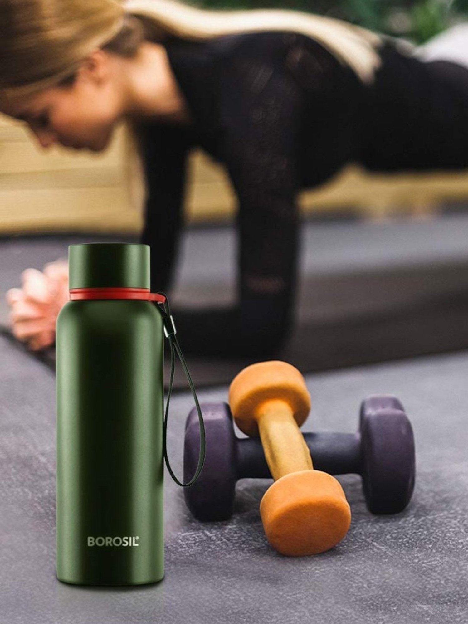 Borosil Green Stainless Steel Double Wall Vaccum Insulated Water Bottles (850ml)