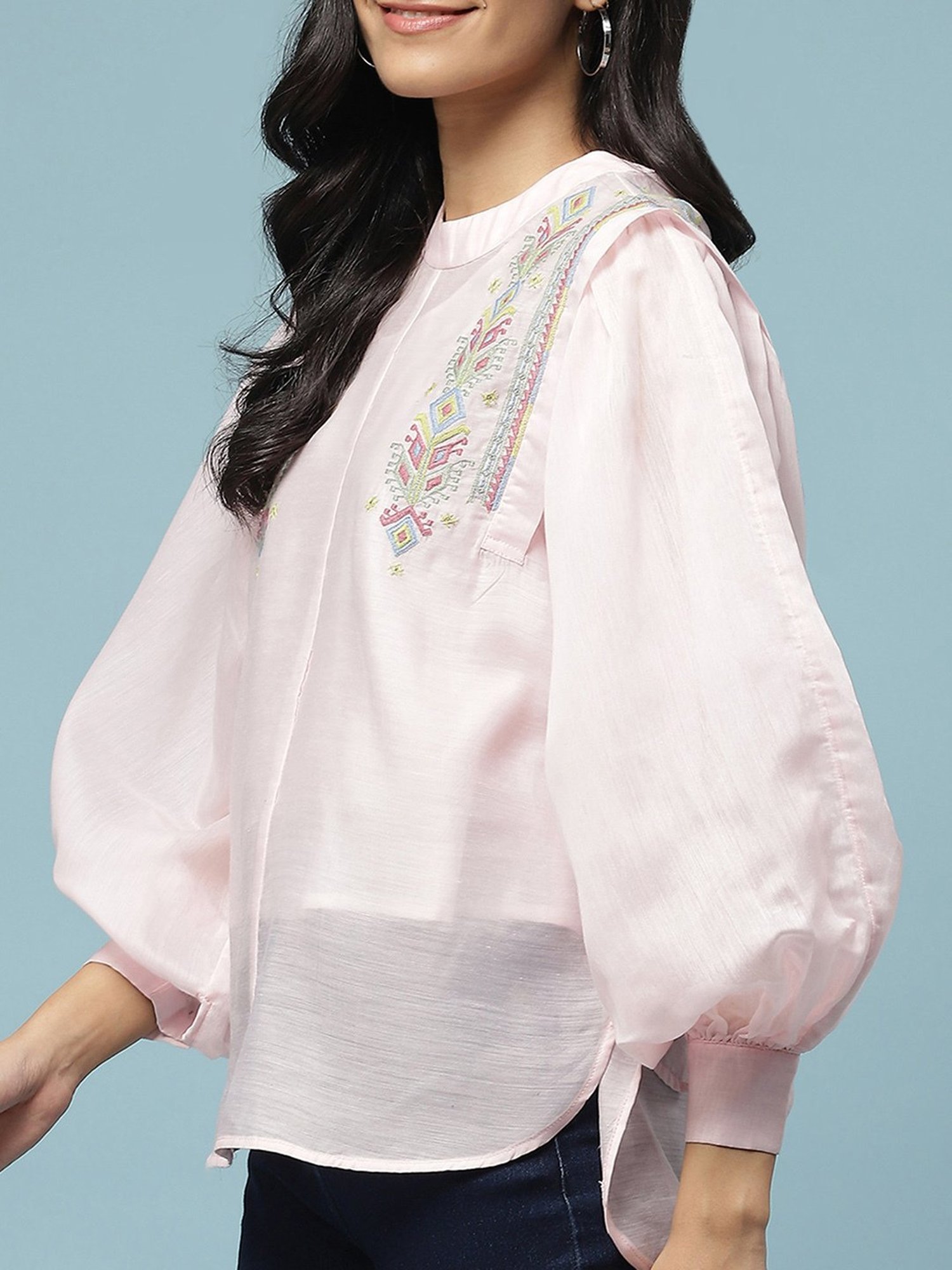 aarke Ritu Kumar Light Pink Embroidered Top With Camisole