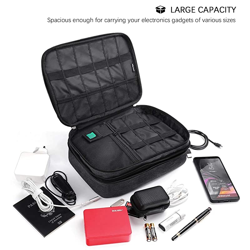 Electronics Organizer  Electronic Accessories Cable Organizer Bag Double Layer Travel Cable Storage Bag for Cables Laptop Charger Tablet Up to 11 and MoreThick LargeAll Black