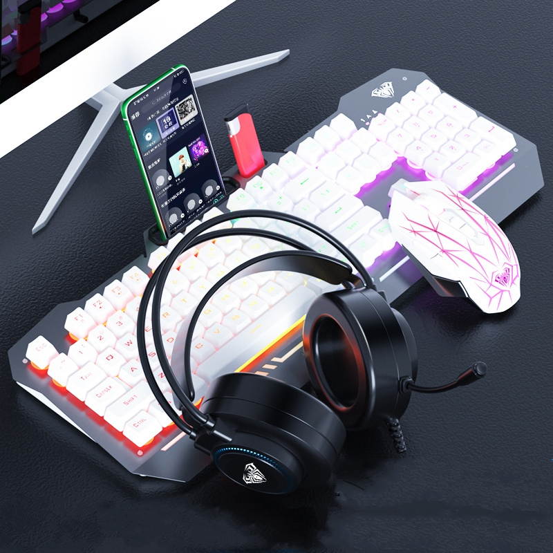 AULA F3010 Ergonomic Design Mechanical Feeling Gaming Keyboard  with Cool Backlit, 2400DPI Macro  Mouse and Gaming Headset Combo for Gaming and Office, 26 Non-conflicting Keys