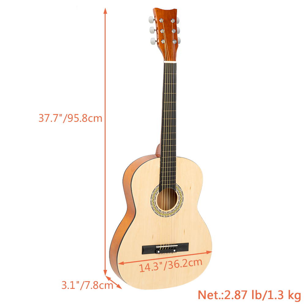 38 inch Folk Guitar with Bag & Board &Belt & Liquid Crystal Tuner & Strings Set Natural Color