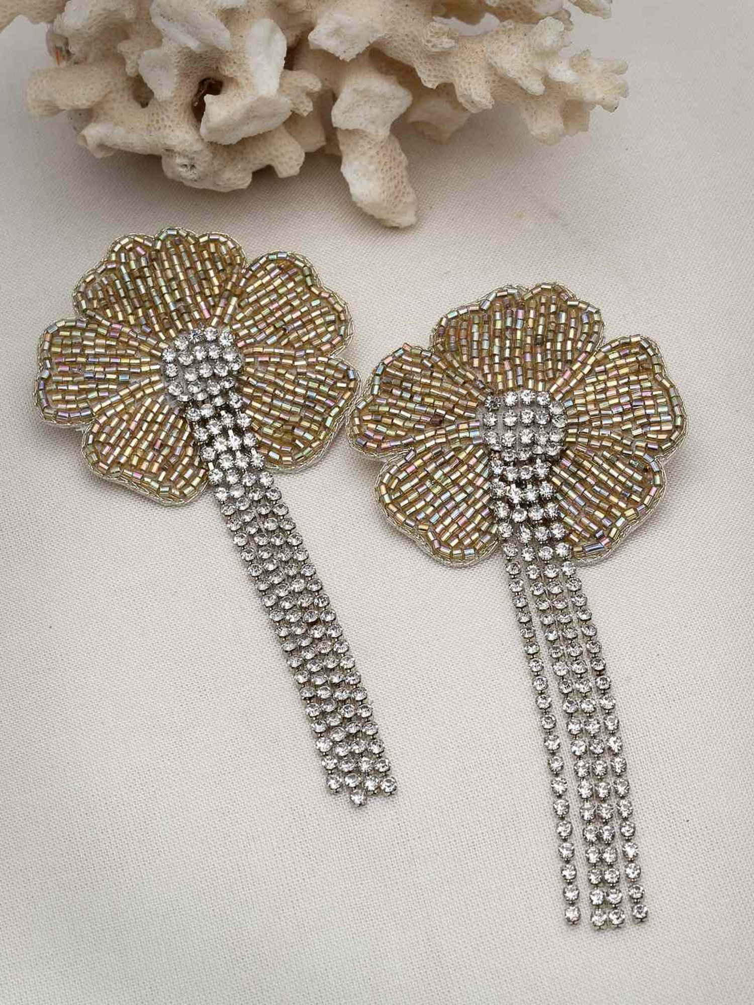 Moedbuille Crystals Handcrafted Floral Contemporary Design Tasselled Earrings