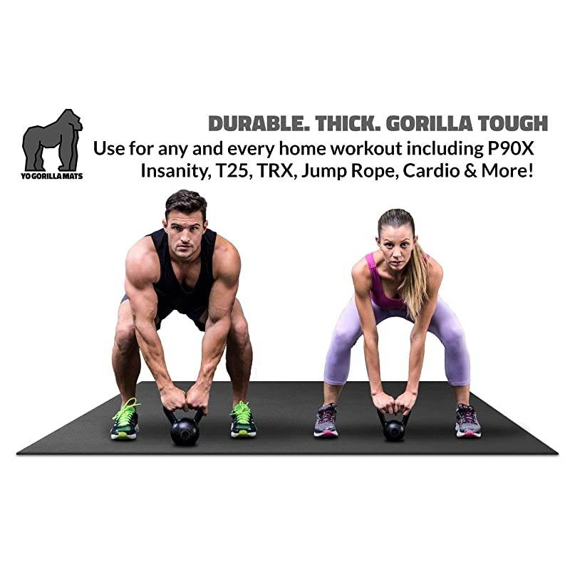 Large Exercise Mat - 6' x 4' x 1/4" Ultra Durable, Non-Slip, Workout Mats for Home Gym Flooring - Plyo, Jump, Cardio, MMA Mats - Use with or Without Shoes (72" Long x 48" Wide x 6mm Thick)