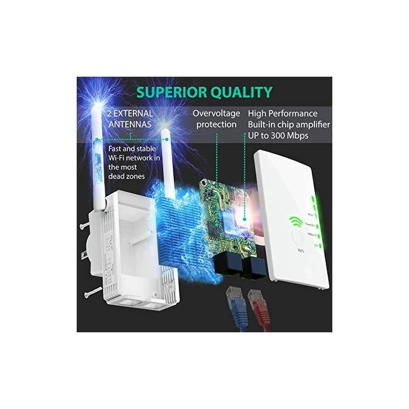 2020] WiFi Extender 300 Mbps with WPS Internet Signal Booster - Wireless Repeater up to 300 Mbps - Range Network Compatible with Alexa - Extends WiFi Coverage to Smart Home Devices