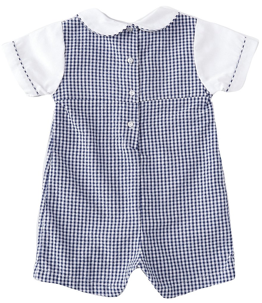 Petit Ami Baby Boys 12-24 Months Short-Sleeve Solid/Checked Bee Smocked Jon Jon Shortall