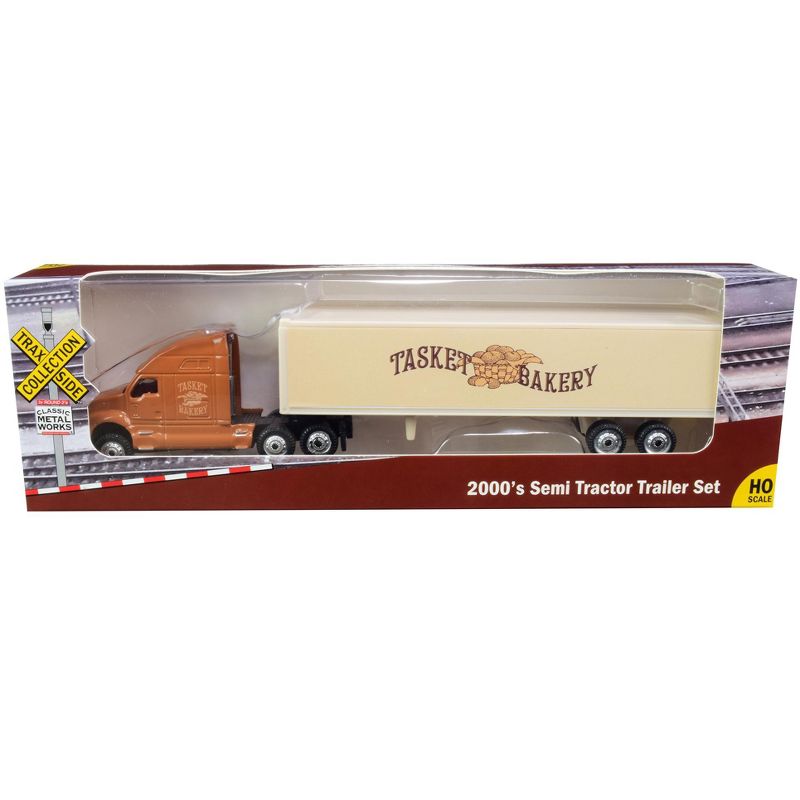 2000's Semi Tractor Trailer Truck Brown and Cream "Tasket Bakery" "TraxSide Collection" 1/87 (HO) Scale Diecast Model by Classic Metal Works