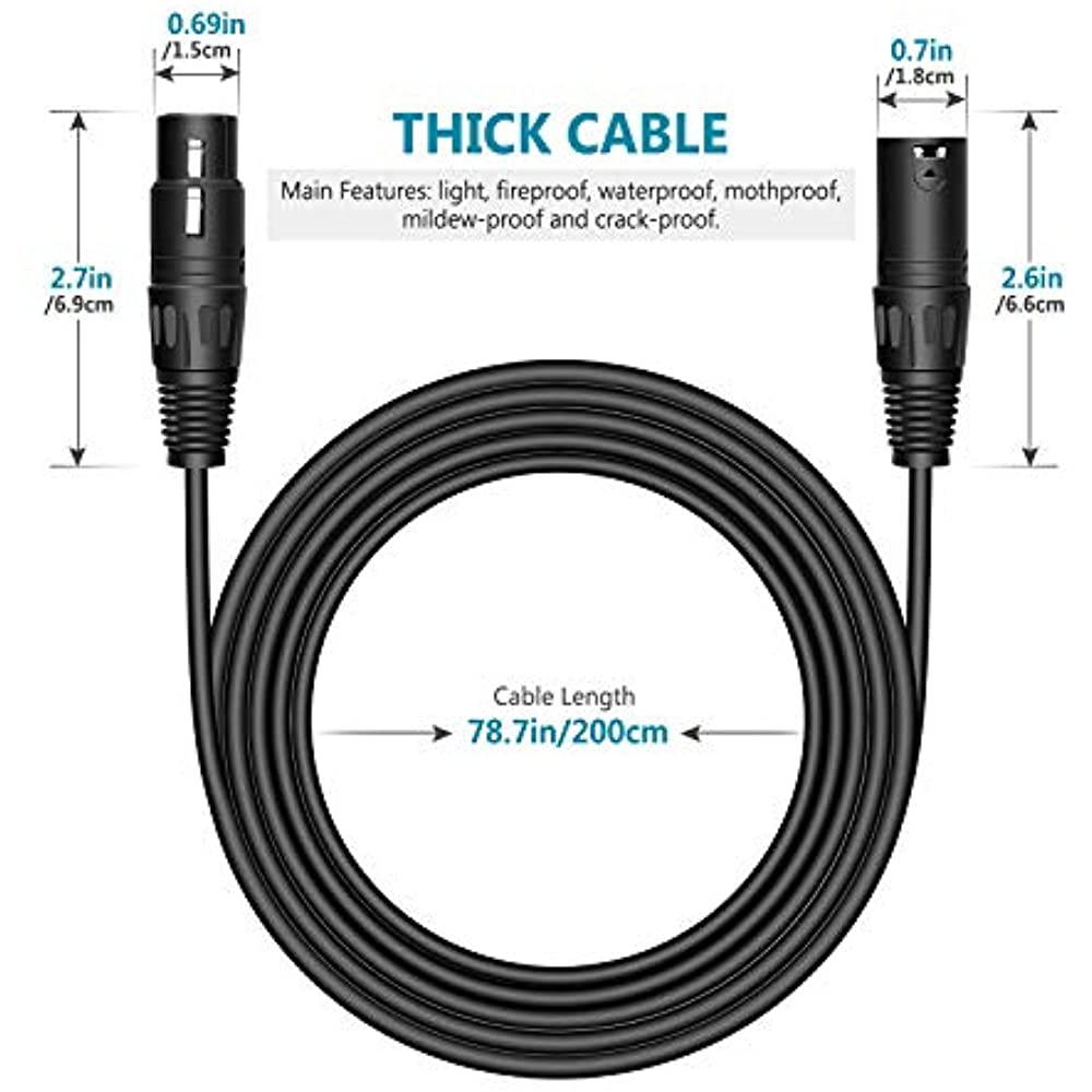 Neewer 8 Pack 6.5 feet/2 meters DMX Stage Light Cable Wires with 3 Pin Signal XLR Male to Female Connection for Moving Head Light Par Light Spotlight with XLR Input and Output