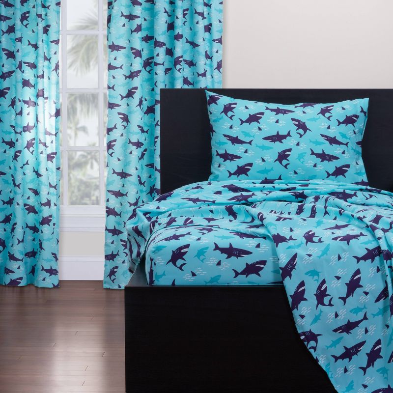 Shark Sleepover Rod Pocket Curtain Panel Blue - Highlights