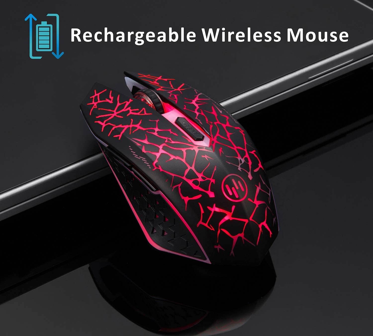 TENMOS K6 Wireless Gaming Mouse Rechargeable Silent LED Optical Computer Mice with USB Receiver 3 Adjustable DPI Level and 6 Buttons Auto Sleeping Compatible Laptop/PC/Notebook (Red Light)