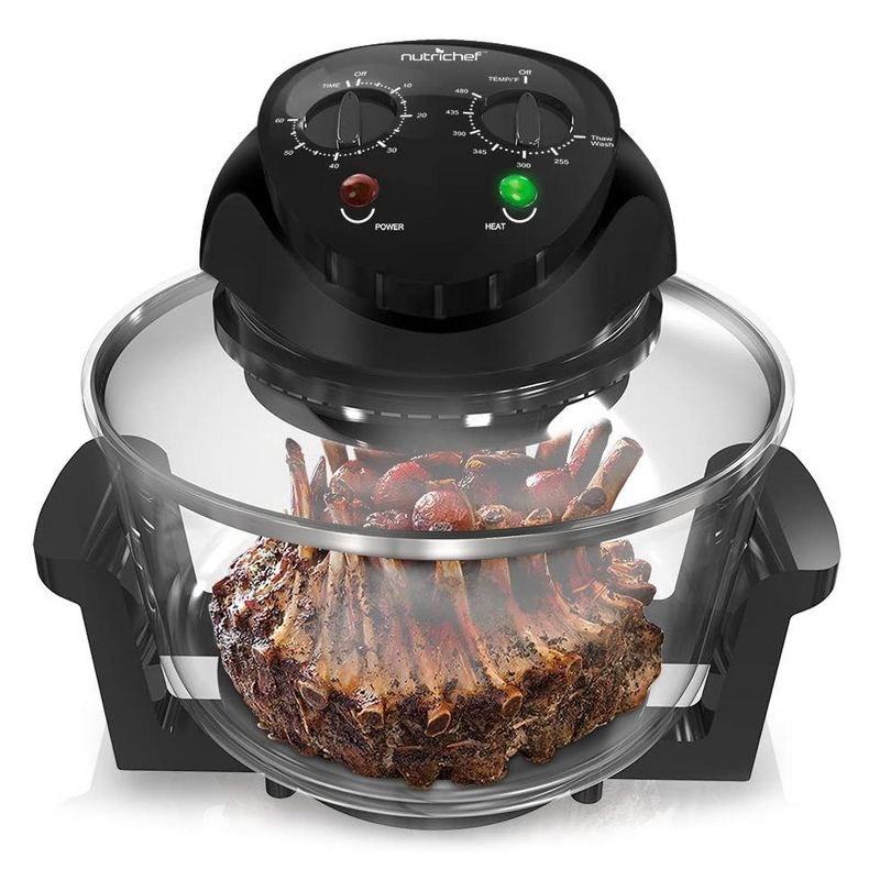 NutriChef PKCOV45 Kitchen Countertop Electric Air Fryer Convection Oven Cooker w/ 18 Quart Cooking Bowl, Tongs, and Racks for Oil Free Food (2 Pack)