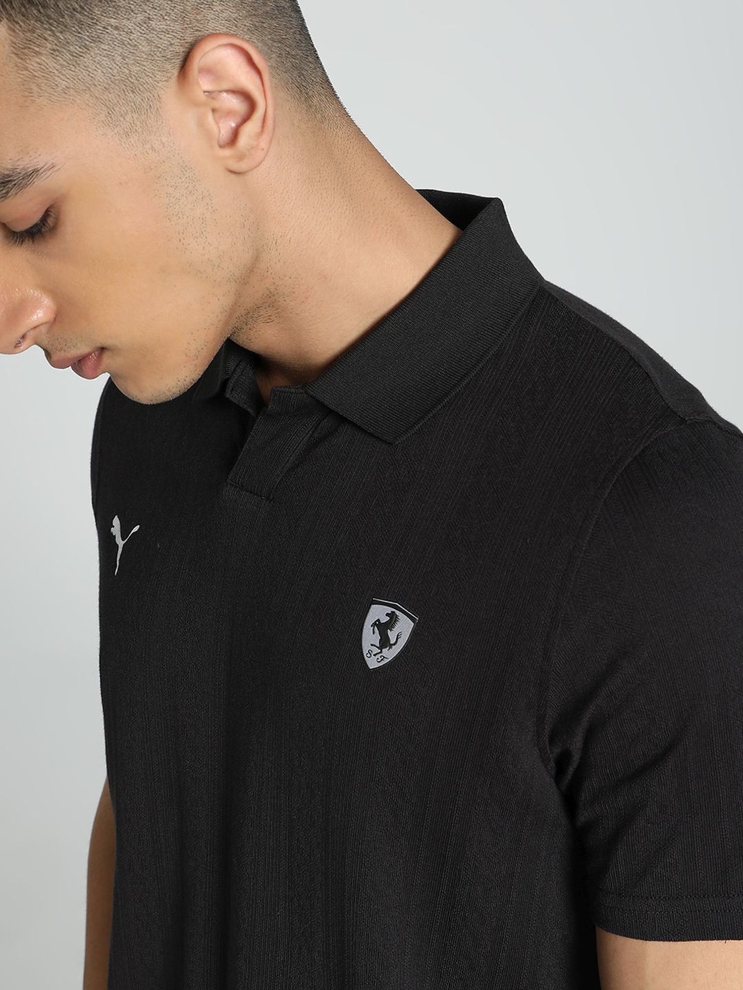Puma Black Regular Fit Printed Polo T-Shirt