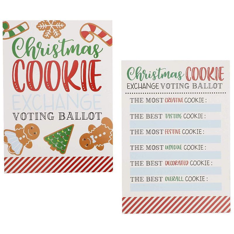 Blue Panda 30 Pack Christmas Cookie Exchange Party Voting Cards with 6 Award Ribbons (2 Sizes)