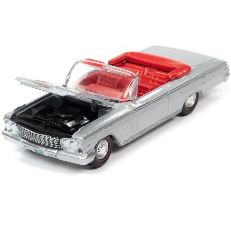 1962 Chevrolet Impala SS 409 Convertible Satin Silver Metallic with Red Interior Limited Edition to 10312 pieces 1/64 Diecast Model Car by Autoworld