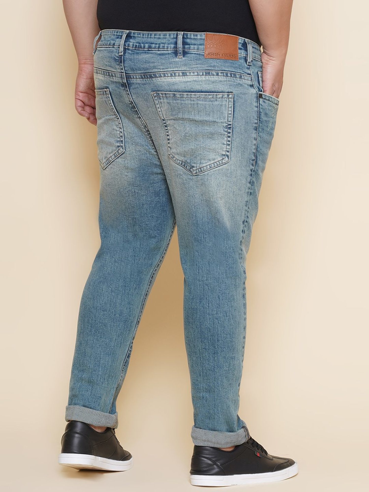 John Pride Blue Regular Fit Distressed Jeans
