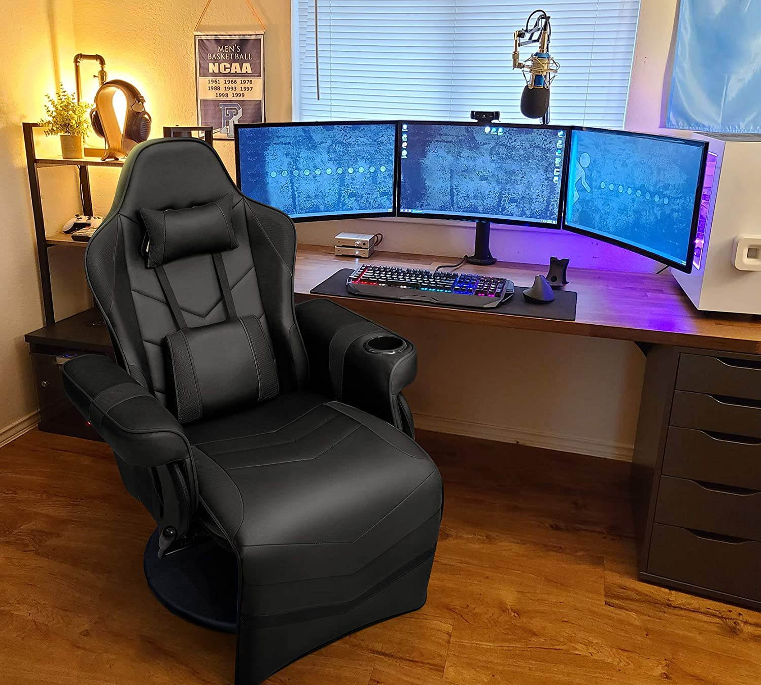 Homall Computer Racing Style PU Leather Ergonomic Adjusted Reclining Video Gaming Single Sofa Chair with Footrest Headrest and Lumbar Support (White)