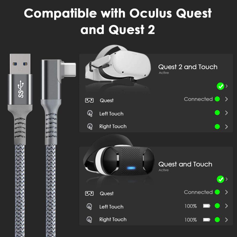 20ft / 6M Nylon Braided VR Link Cable for Oculus Quest 2 Quest 1 VR Headset, USB 3.0 USB A to USB C Type C 5Gbps High Speed Data Transfer Charging Cord for Gaming PC (20Feet)