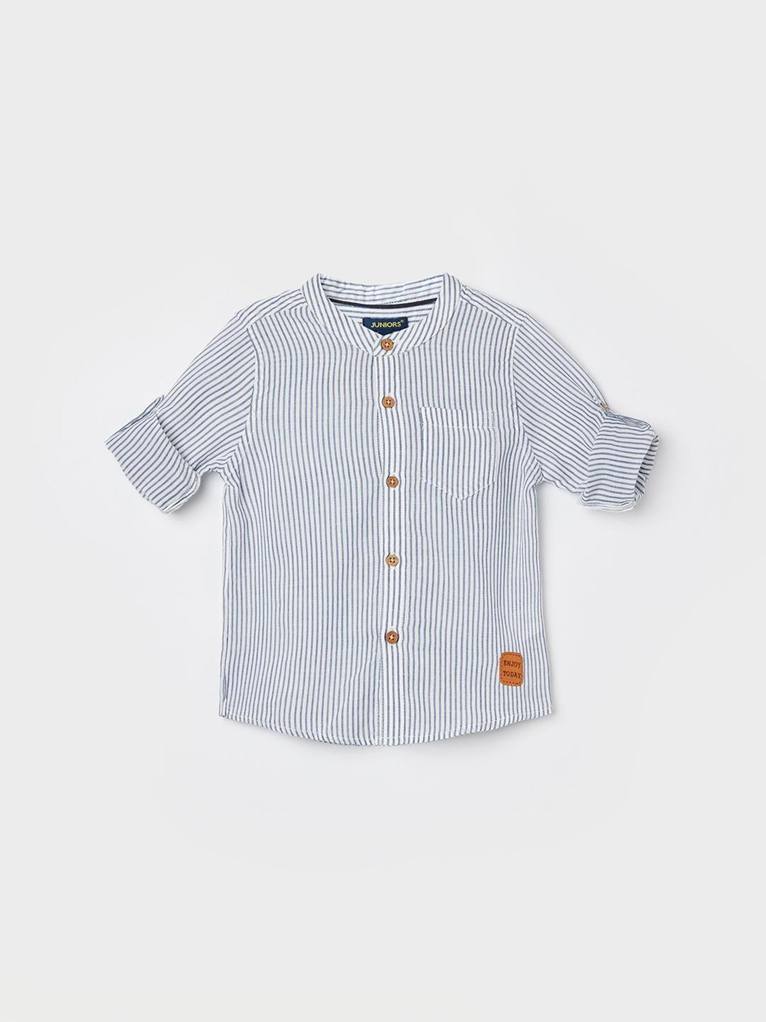 Lifestyle Blue Mandarin Full Sleeve Yarn Dyed Cotton Shirt