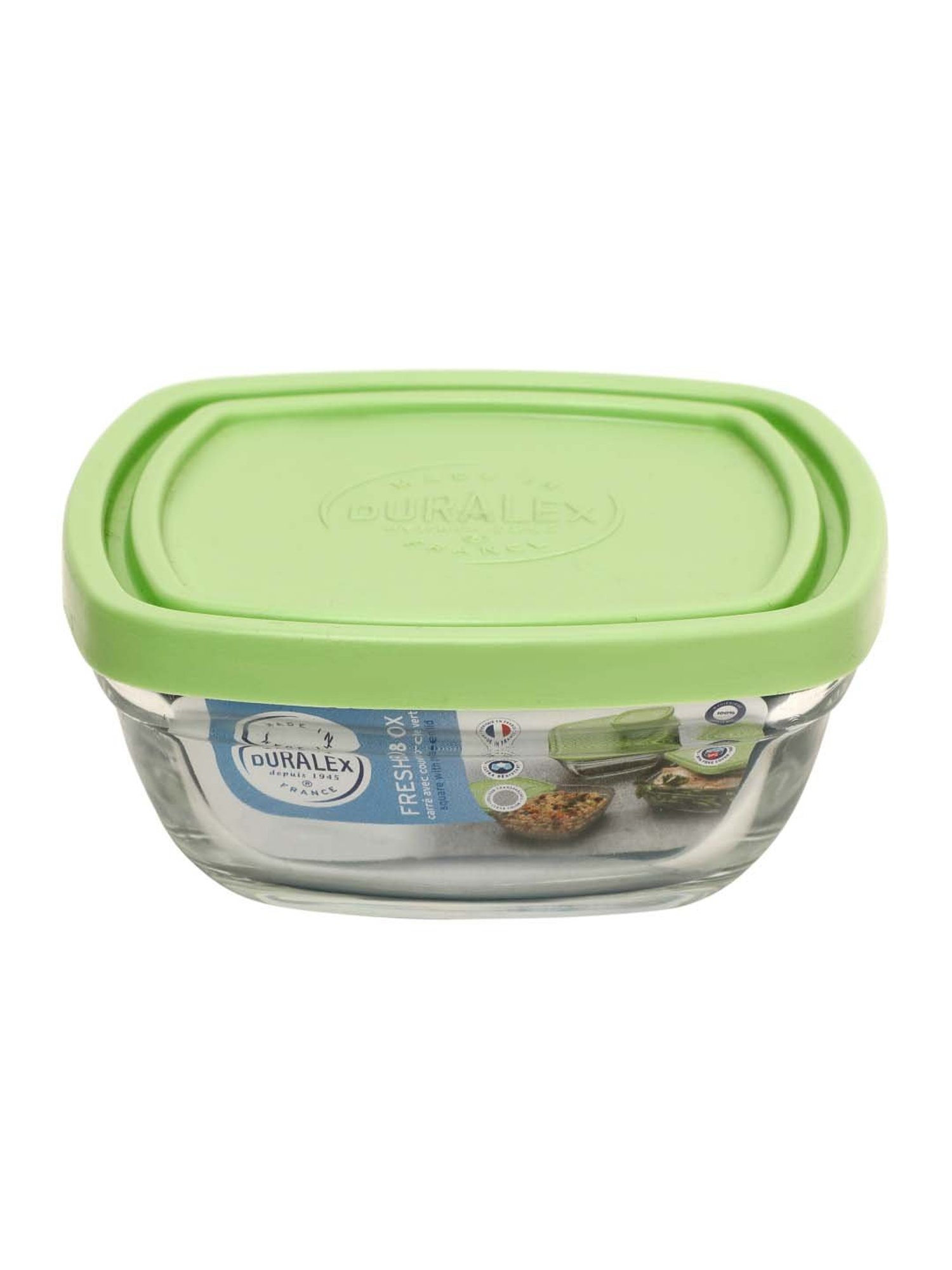 Duralex 'Freshbox' Transparent & Green Glass 11 cm Container With Lid (0.3 L) - Set of 2