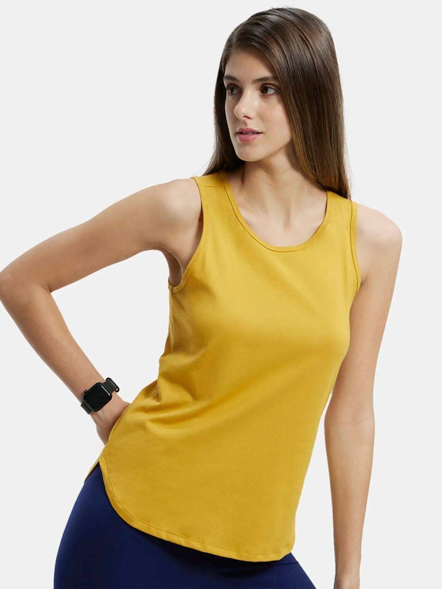 Jockey AW77 Women's Super Combed Cotton Rich Solid Curved Hem Styled Tank Top
