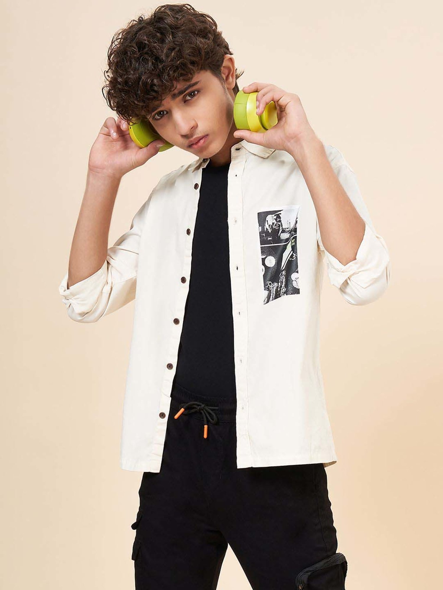 Coolsters by Pantaloons Kids Off White Cotton Printed Full Sleeves Shirts