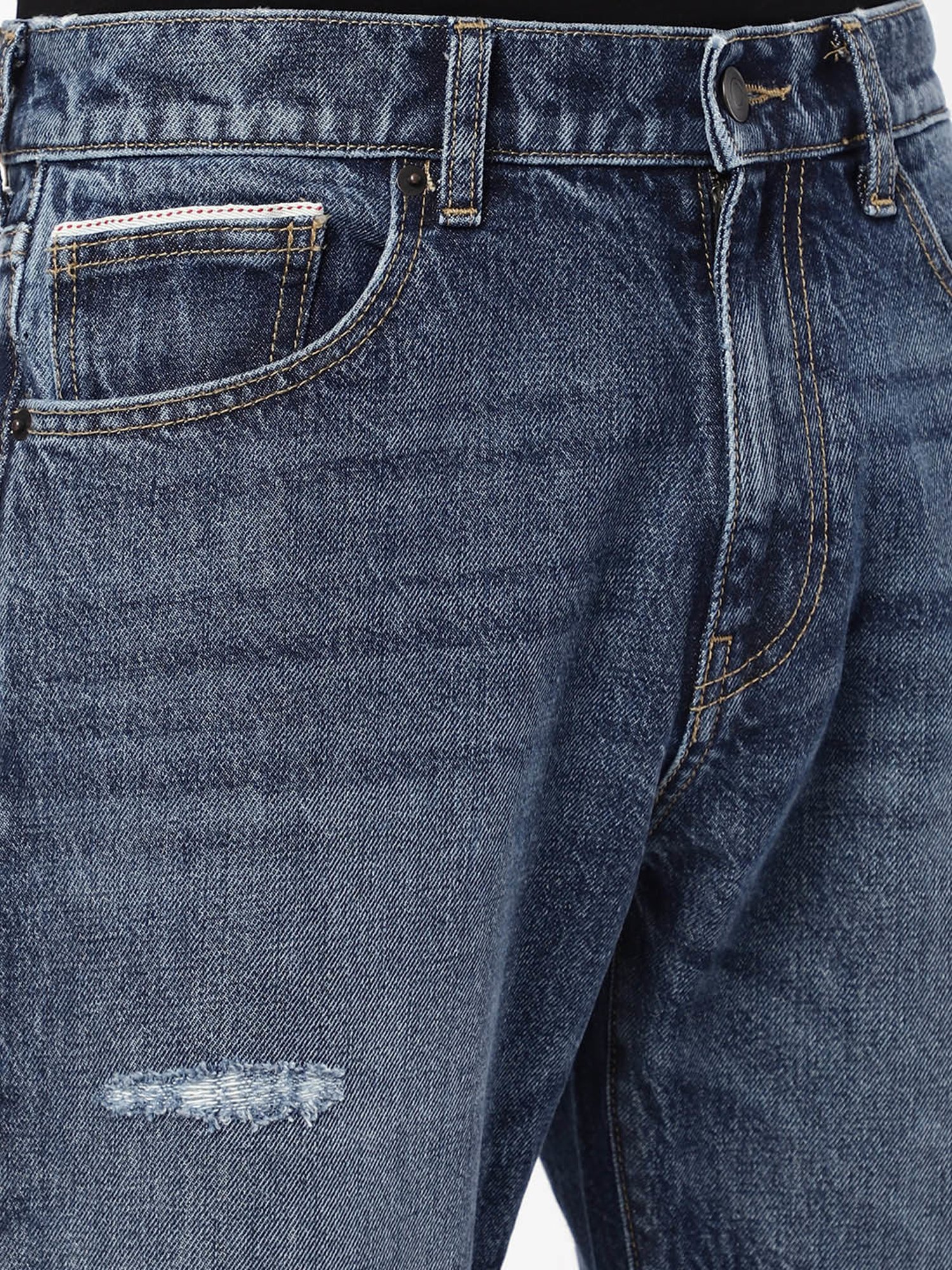 Passion Blue Regular Fit Lightly Washed Distressed Jeans