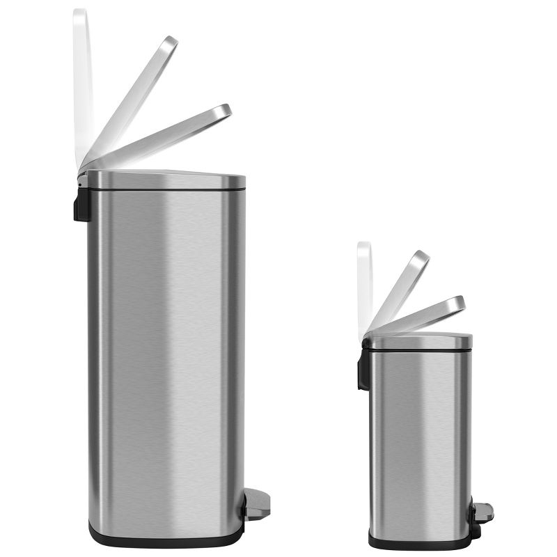 iTouchless Combo Set Step Pedal Kitchen and Bathroom Trash Cans with AbsorbX Odor Filter 13.2 and 1.3 Gallon Silver Stainless Steel