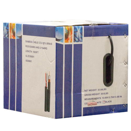 GW 1000 Feet RG59 (Black Color) Video Power Combo Siamese Coaxial Cable for HD CCTV Security Camera System 1000ft Spool Roll Box - Free 1 Year Warranty